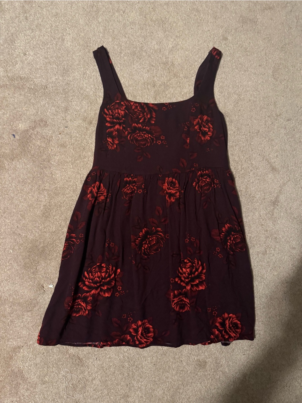 Old Navy Burgundy Dress with Red Floral Print